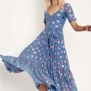 Blackmilk XS blue strawberry tea party dress